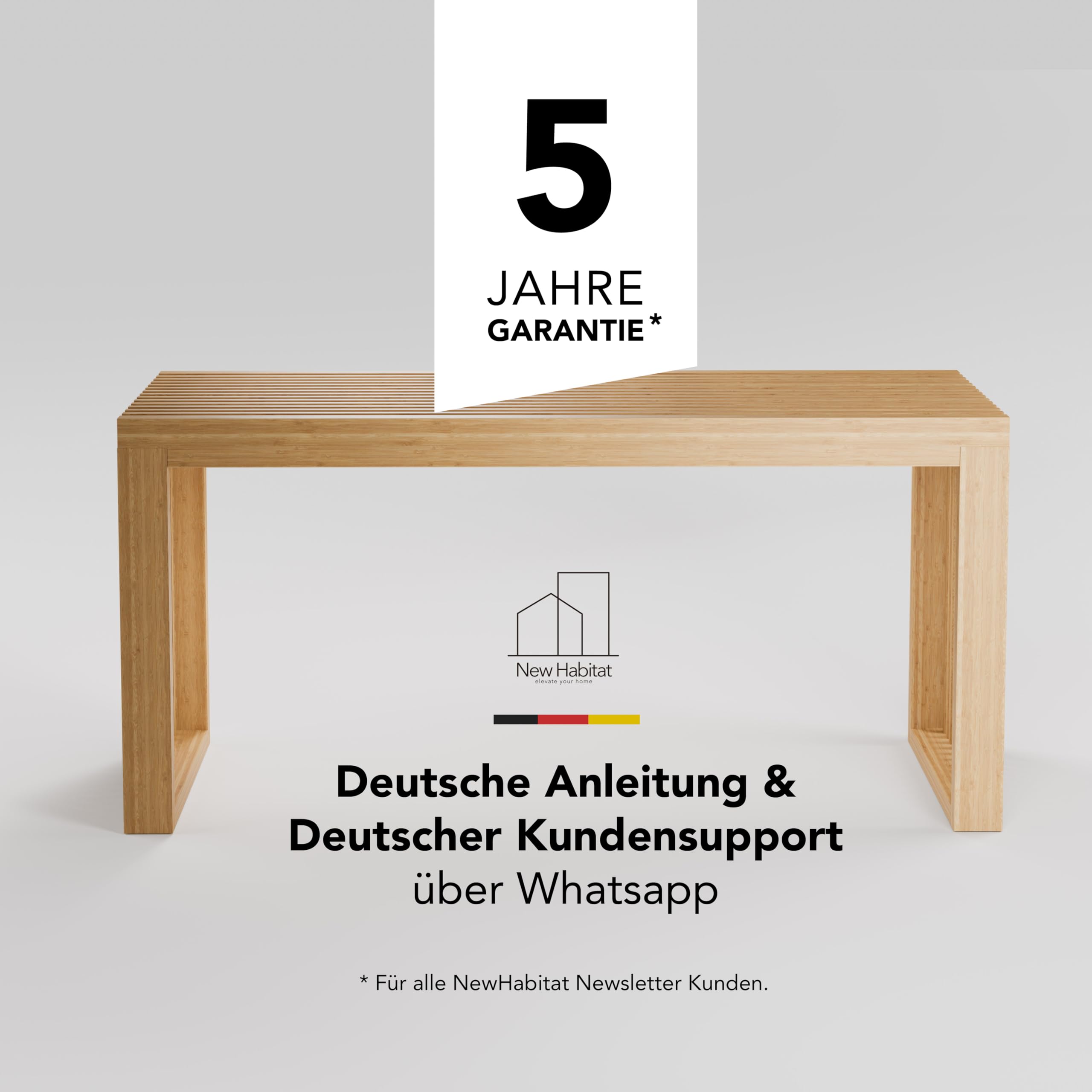 NewHabitat Sitzbank aus Bambus – Stilvolle Sitzbank für Flur, Esszimmer, Schlafzimmer & Badezimmer – Hochwertige Garderobenbank Holz (90x43x33cm)
