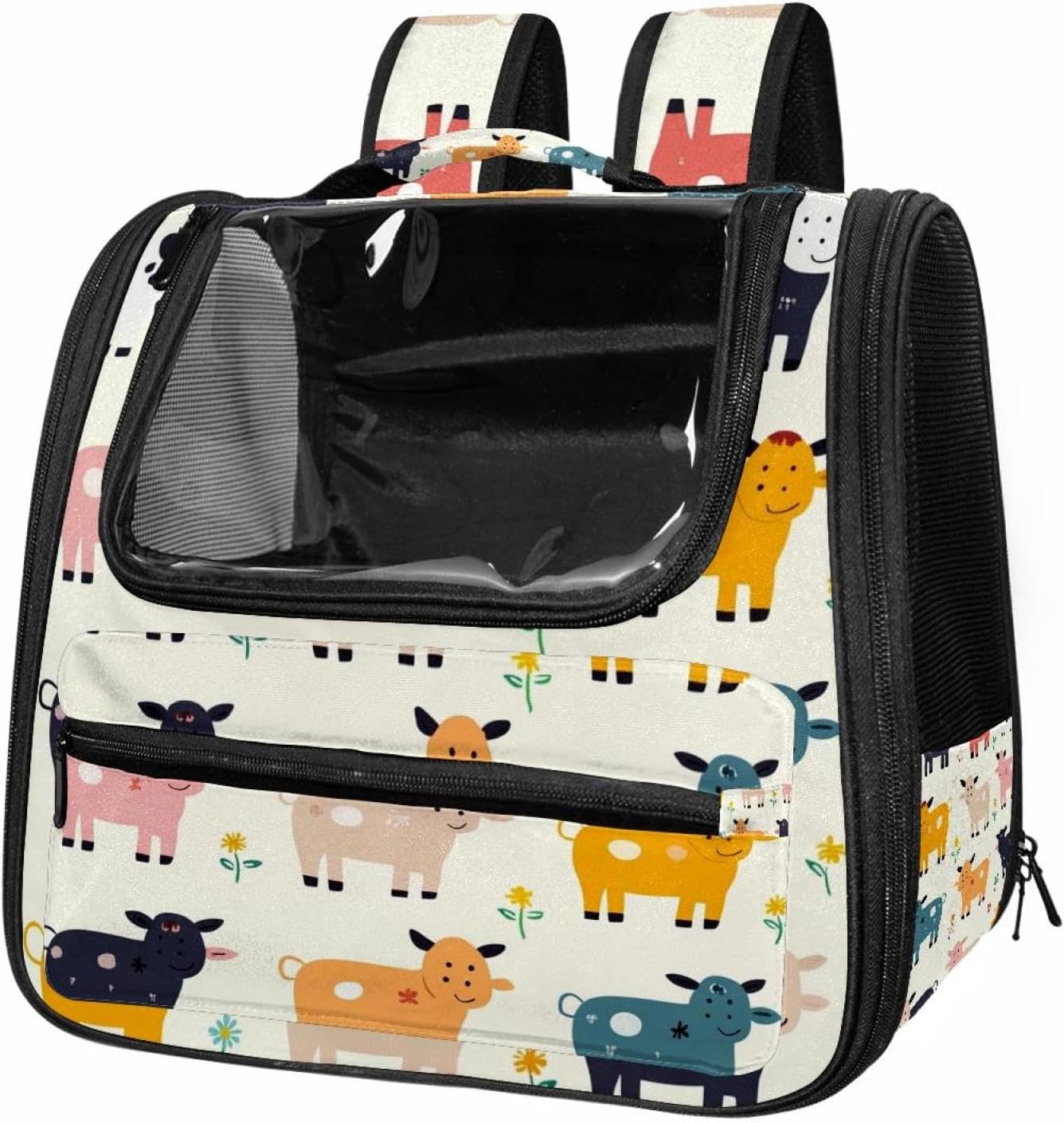 Portable Travel pet Backpack Carrier Hamster Bag Small Dog cat Carrier Breathable Hang Bag, Colorful Cute Cartoon Cows (3)