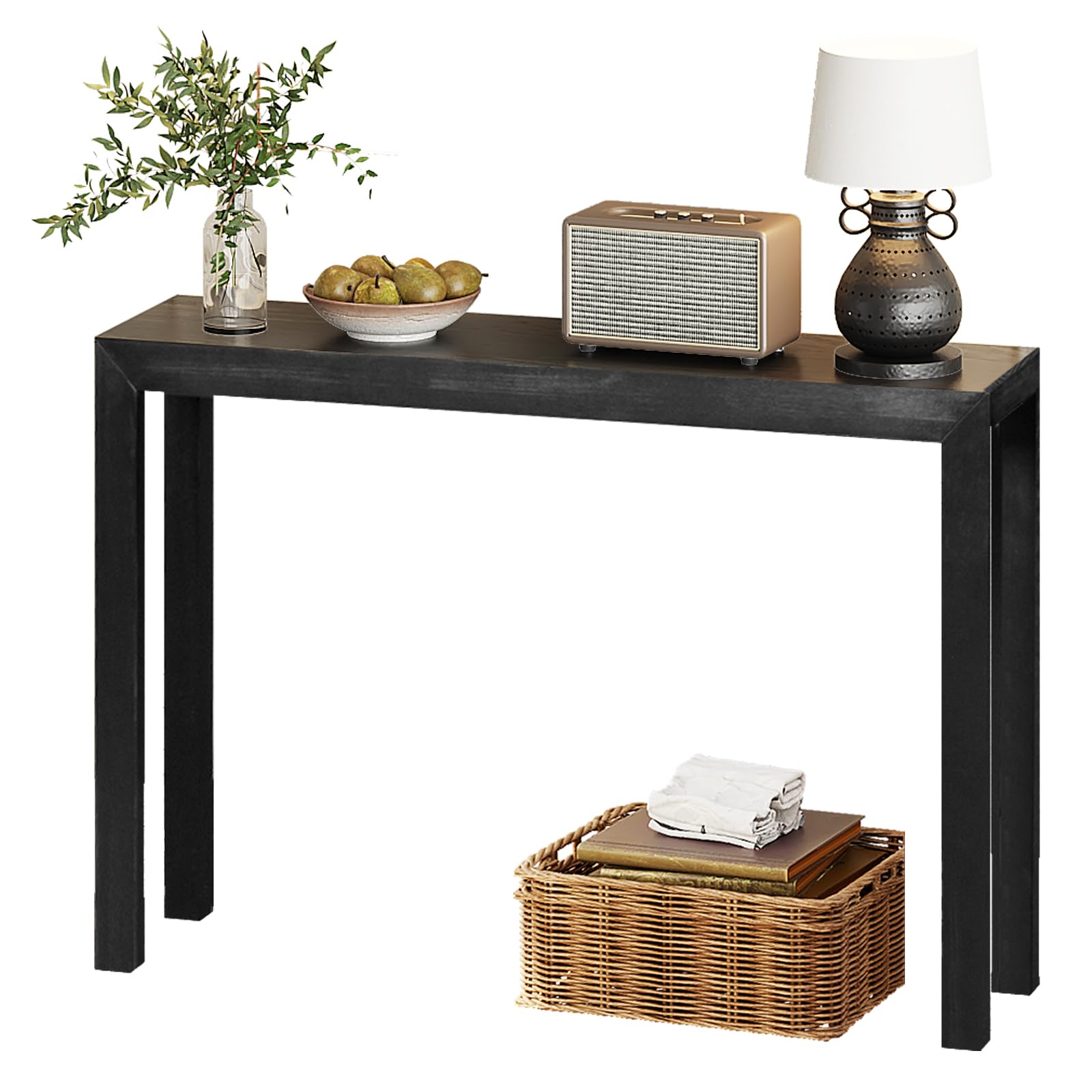 VINGLI 46" Black Console Table for entryway, Solid Wood Entryway Table, Narrow Sofa Table Behind Couch, for Living Room, Hallway, Bedroom, Entrance