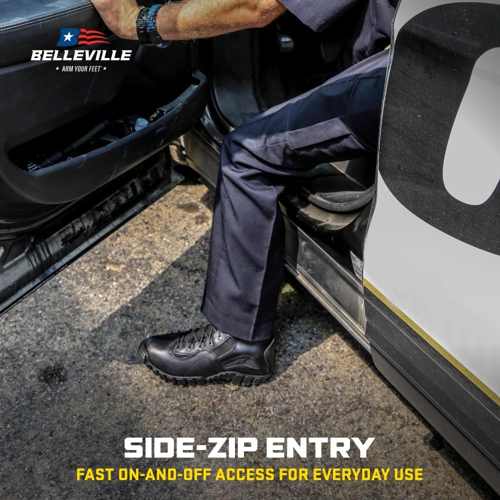 Belleville Khyber TR960Z 8" Lightweight Black Tactical Boots for Men with Zipper - Designed for Police, EMS, and Security Personnel with Vibram Ibex Traction Outsole