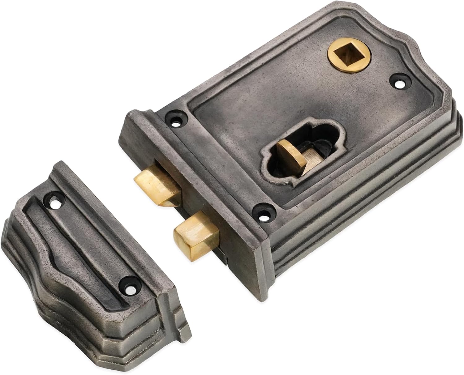 Heavy Duty Old Victorian Style Iron Rim Latch Lock Snib in Pewter Finish – Traditional Lock Security for Interior Bathroom Bedroom Door Gates