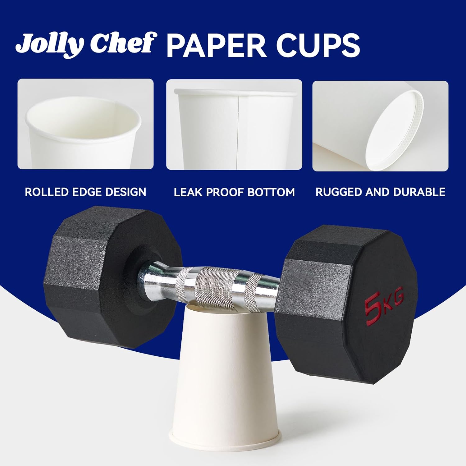 JOLLY CHEF 400 Pack 8 oz Paper Coffee Cups, White Beverages Drinking Cups for Coffee, Water Juice or Tea, Suitable for Party, Picnic, Travel, and Events - Image 3