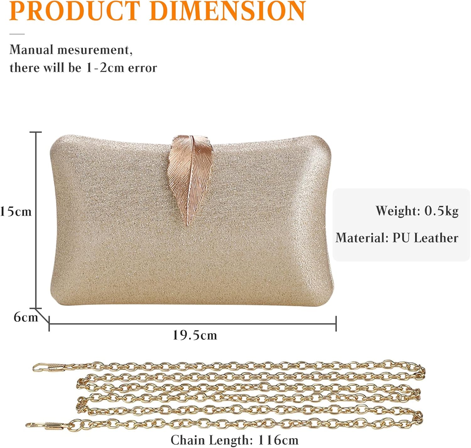 CORIOS Women's Evening Bag Clutch Purse Sparkly Sequin Glitter Handbag Bridal Wedding Shoulder Bag Crossbody Bag with Leaf-style Flip Lock Messenger Bag for Wedding Cocktail Party Prom Gold