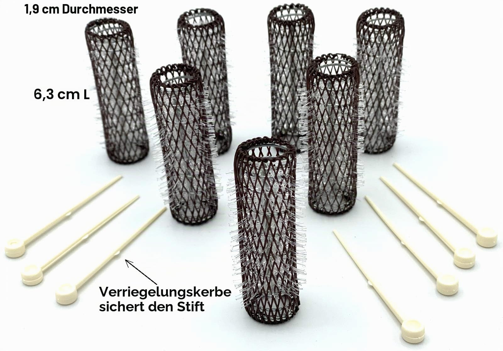ALAZCO Lockenwickler im Vintage-Stil, mittlere Bürstenrollen und Nadeln, Netz-Lockenwickler mit Borsten, 6,3 x 1,9 cm, mit flexiblen Sicherungsstiften, 14 Stück