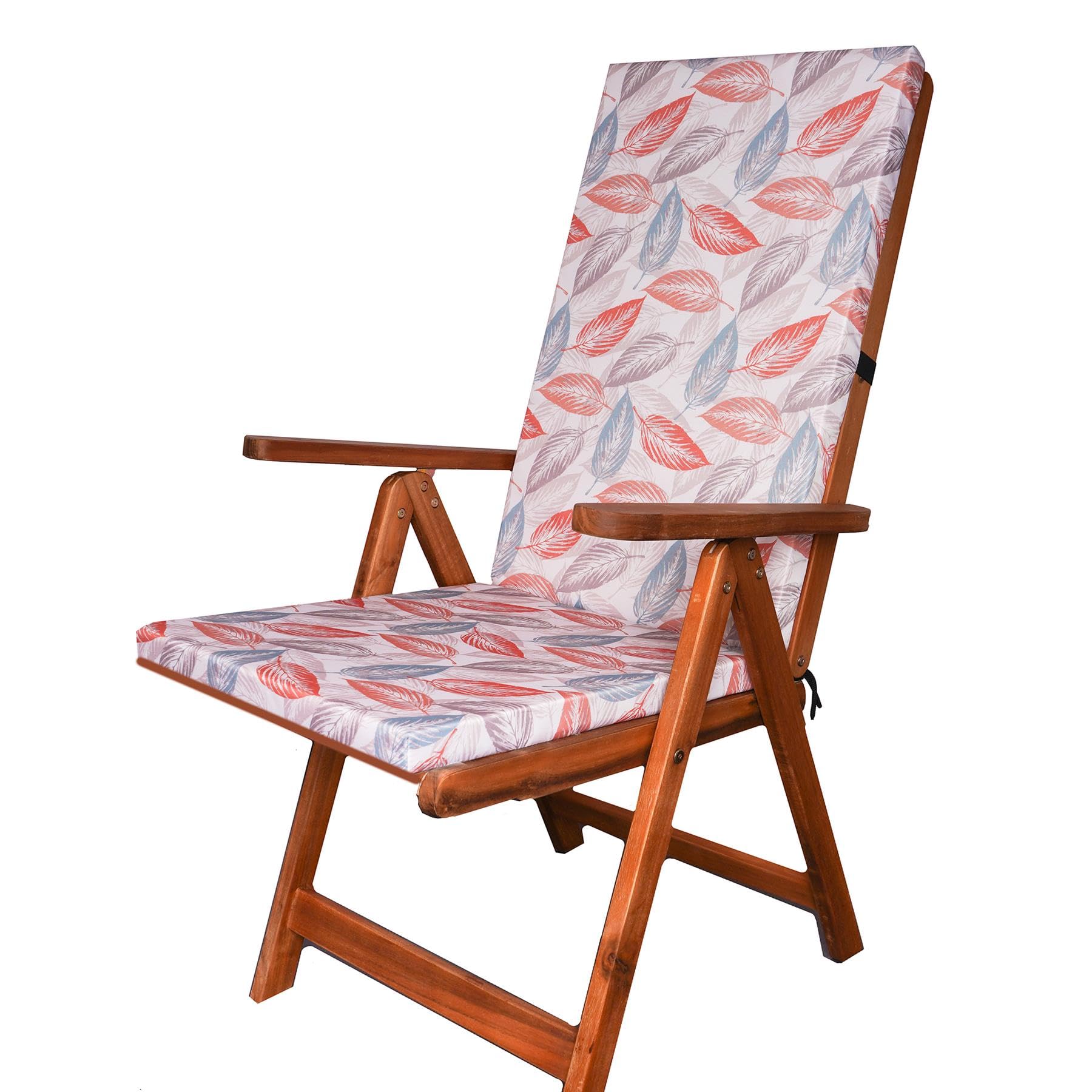 Waterproof High Back Garden Chair Cushions with Ties – Leafy02 Print | Outdoor Seat Pads 120 x 45 x 4cm - Outdoor Cushions for Garden Furniture, Recliners, Loungers – Removable Washable Cover