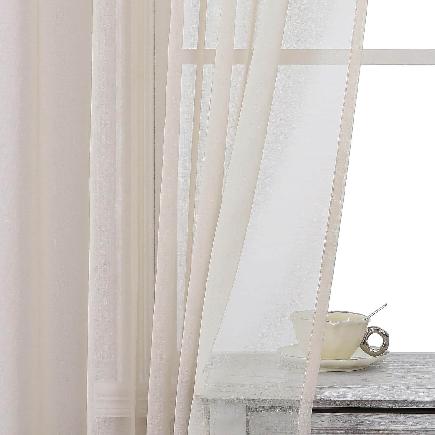 Joydeco Juego de 2 cortinas con cinta fruncidora de gasa, largas, translúcidas, de poliéster, modernas, transparentes, para salón, cortinas decorativas para dormitorio