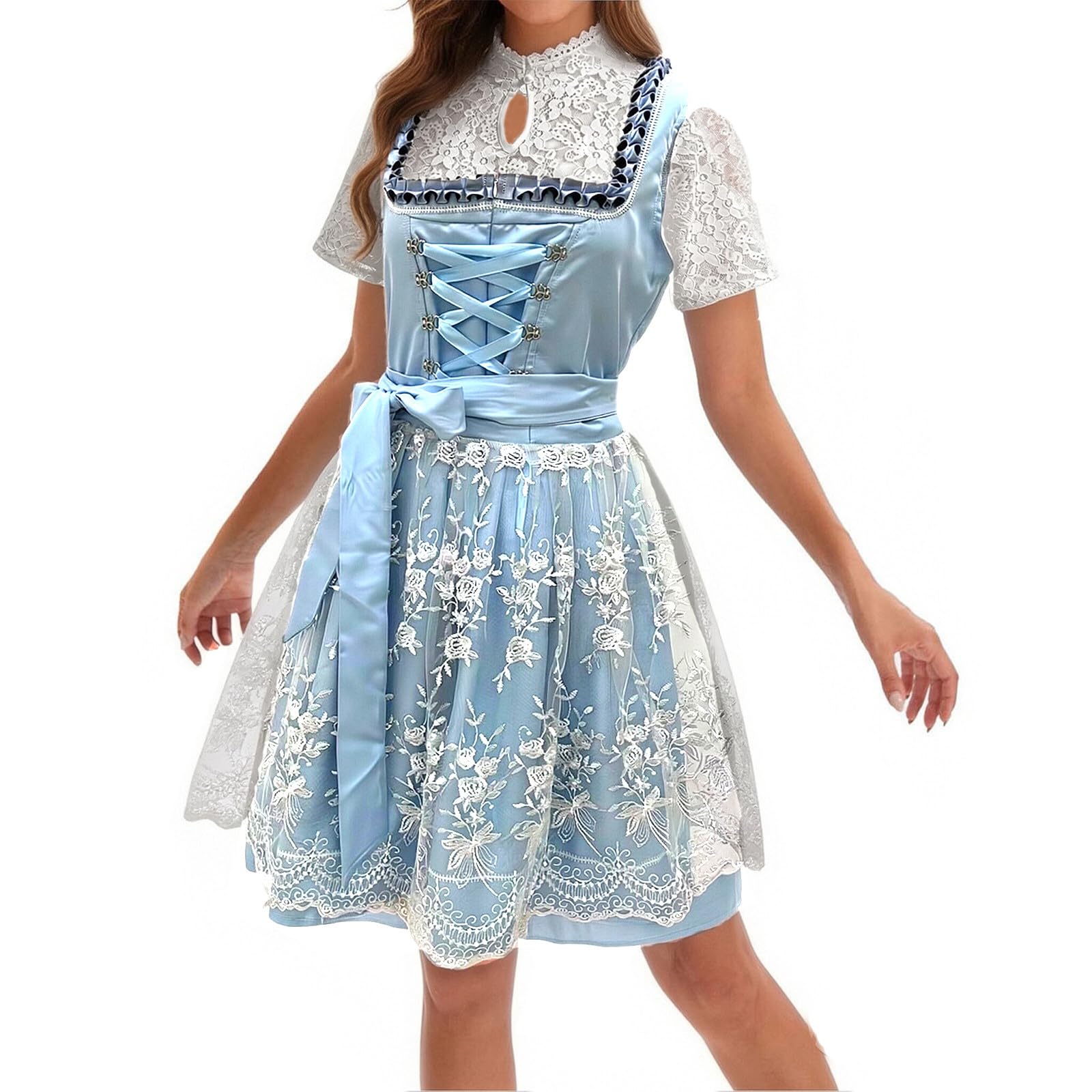 Generisch Oktoberfest-Kleidung Outfit mit Schürze Traditionelles Trachtenkleid für Damen Festliche Feier Elegante Verkleidung