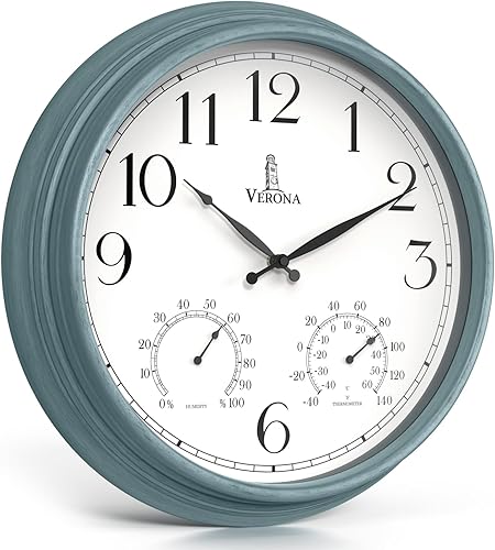 Miniatura 14 de Relojes para exteriores para patio, grande, impermeable, con termómetro, reloj de pared para interiores y exteriores de 24 pulgadas con combinación