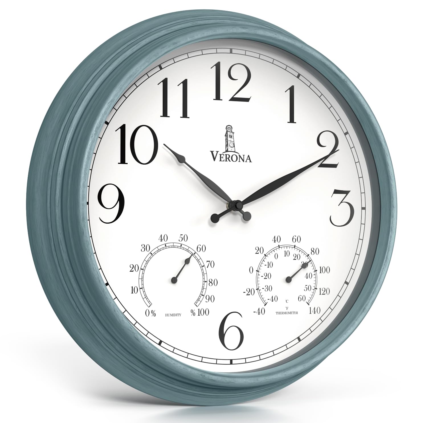 Photo 1 of 18 inch Outdoor Clocks for Patio Large Waterproof with Thermometer - Teal Blue Outdoor Clock with Temperature and Humidity for Wall - Weatherproof, Accurate & Easy to Read for Pool, Patio & Garden