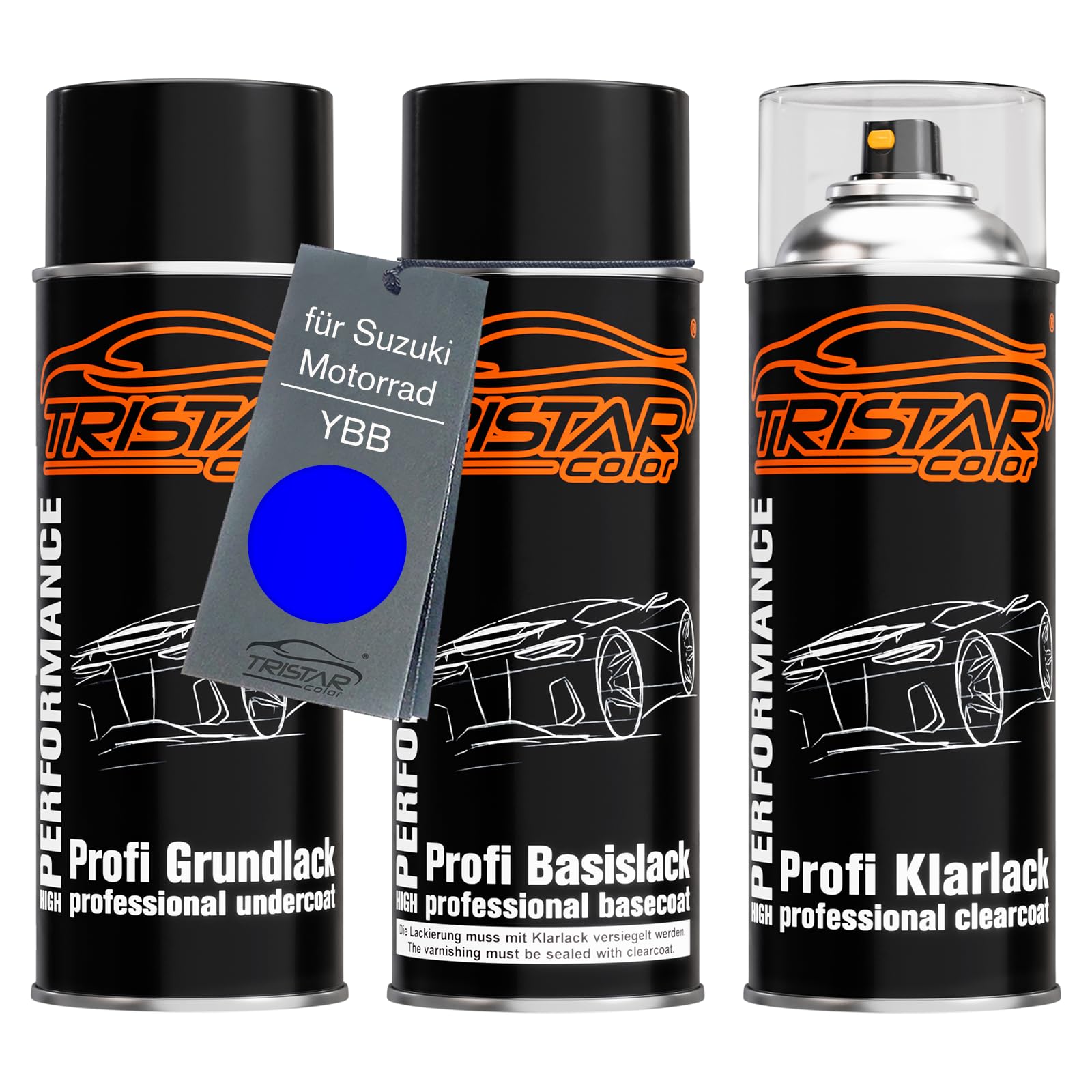 TRISTARcolor Pintura para motos Set de botes de spray para Suzuki Motorrad YBB Blue Perl Fondo pintura base pintura transparente aerosol 400 ml