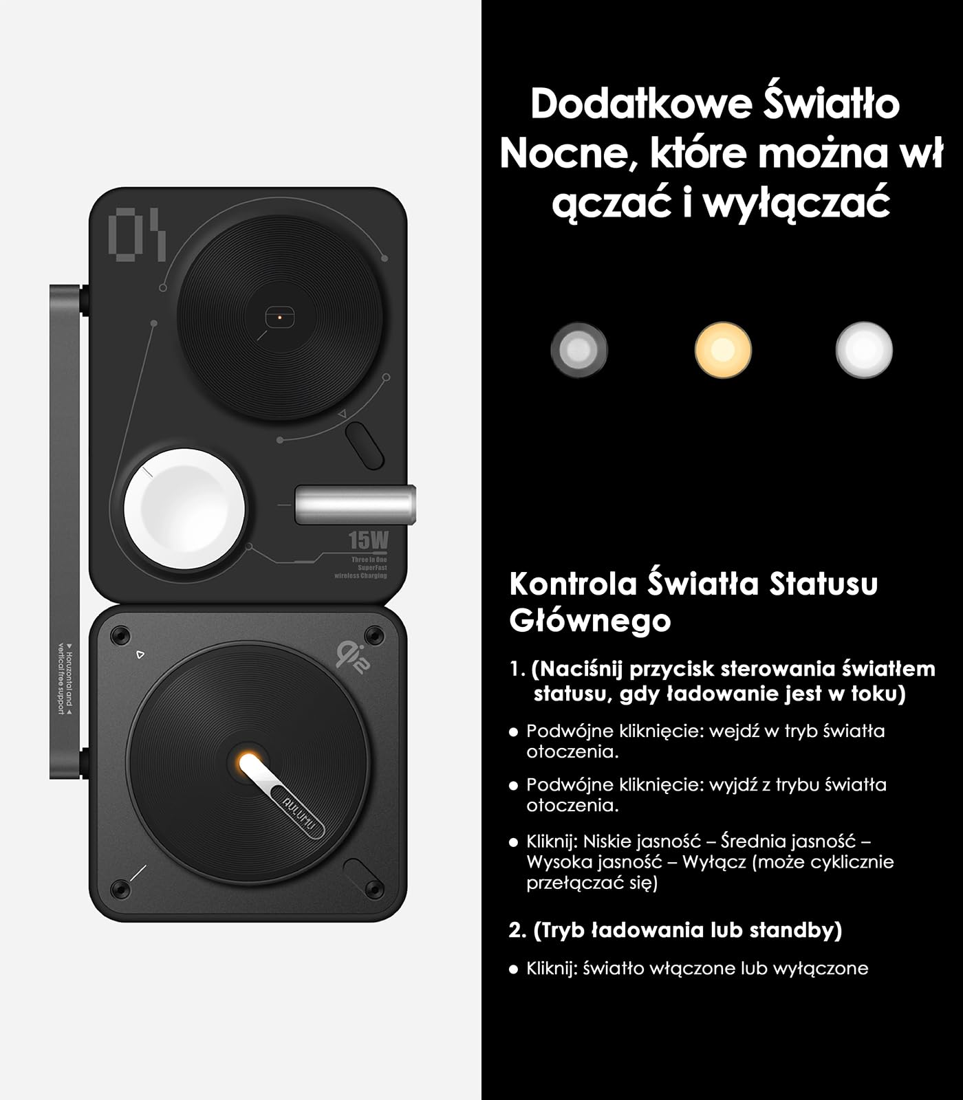 Aulumu M01 Stacja Ładowania Bezprzewodowego 4-w-1 Qi2 Compatible with MagSafe | Zaktualizowana Wersja V2 | Składany Magnetyczny Ładowarka Bezprzewodowa dla iPhone & Apple Watch/AirPods