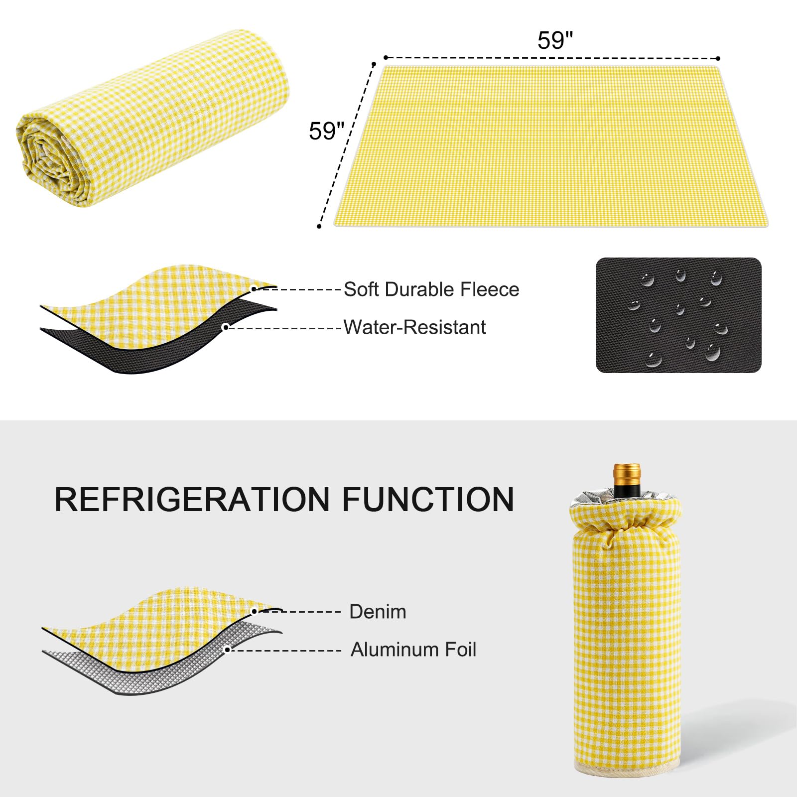 Panier de pique-nique en osier pour 4 personnes avec compartiment isotherme et couverture de pique-nique imperméable, sangle amovible, sac à vin, ensemble de couverts, pour camping, voyage