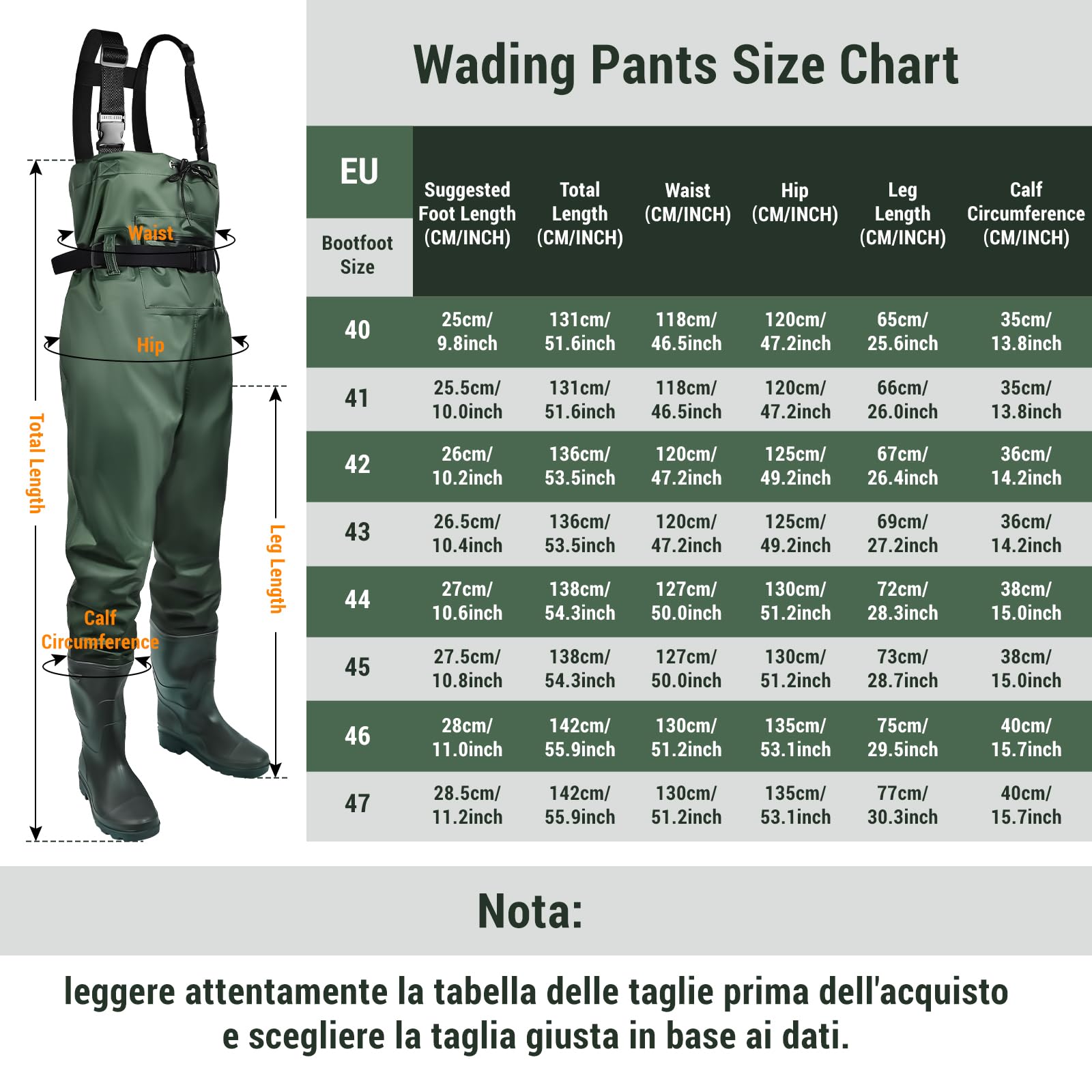 IEEILULU Waders Pesca da Uomo, Waders da Uomo con Stivali da Pesca 40-47, Waders Trampolieri da Pesca Nylon Pantaloni Impermeabili Antiscivolo Regalo per Amanti Pesca Sportiva