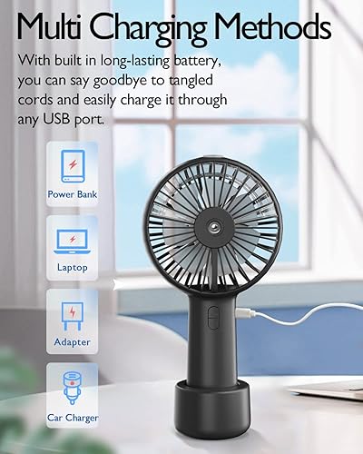Miniatura 3 de Ventilador de niebla portátil pequeño con tanque de agua de 0.7fl oz, recargable por USBfunciona con pilas, ventilador de agua con rociador,