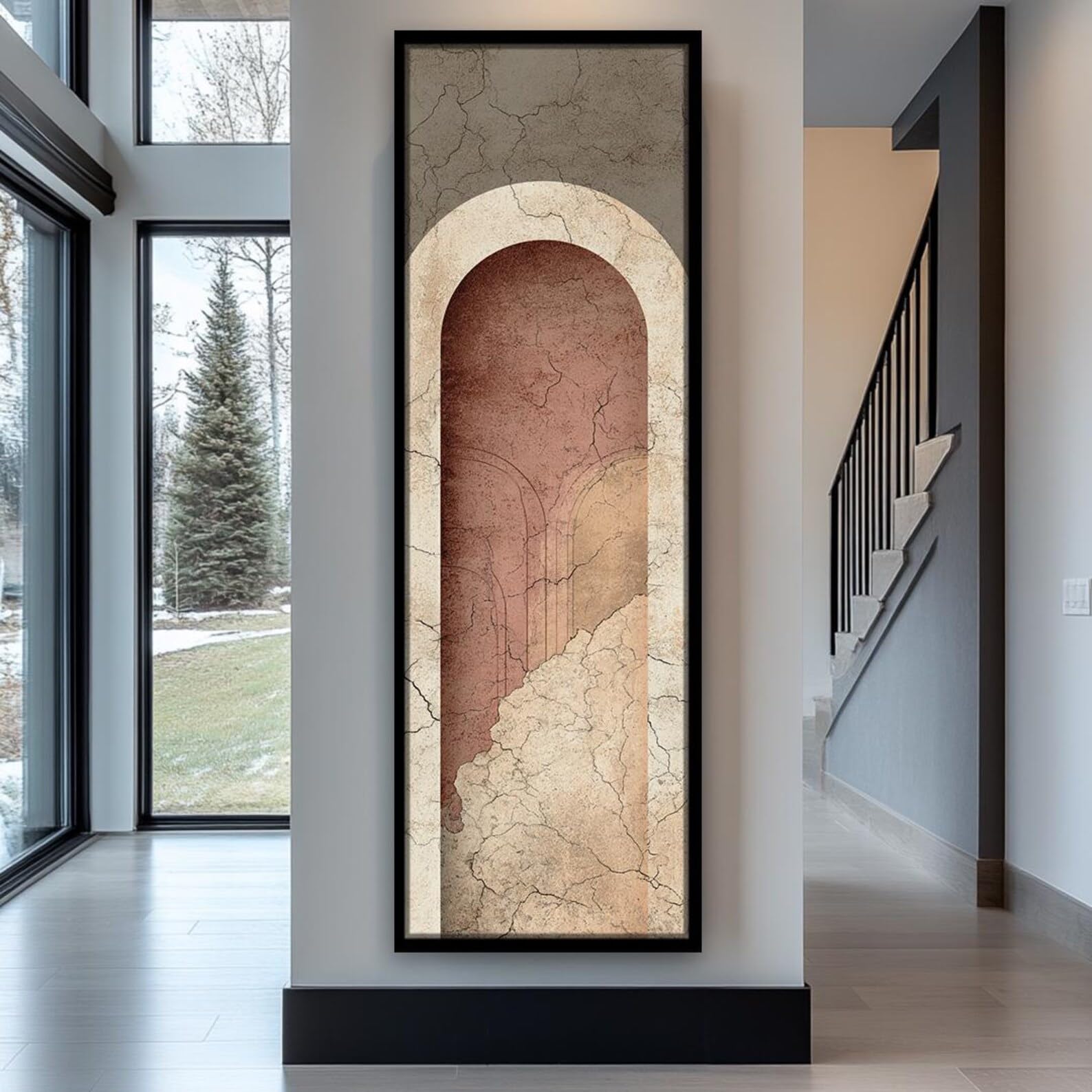 Tableau vertical encadré déco bureau et chambre toile abstraite 30x90