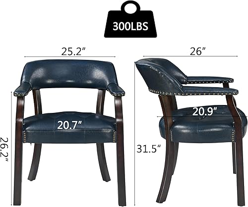 Miniatura 3 de LEEMTORIG Silla de comedor de piel sintética con brazos, silla de comedor de madera maciza con respaldo de apoyo, sillas de escritorio de oficina