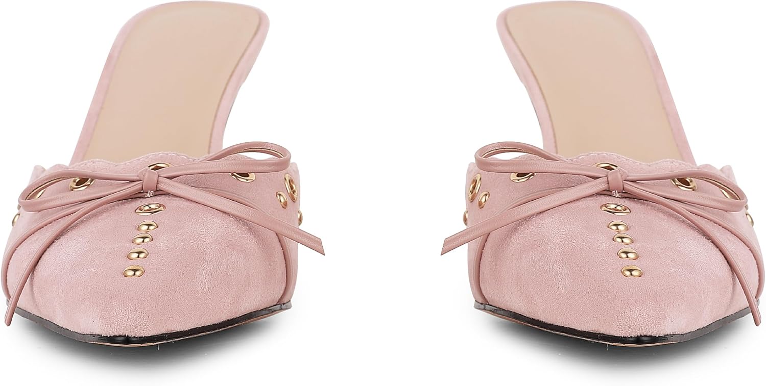 SaraIris Women's Black Mules Heels Pointed Toe Studded Slingback High Heel - Image 4