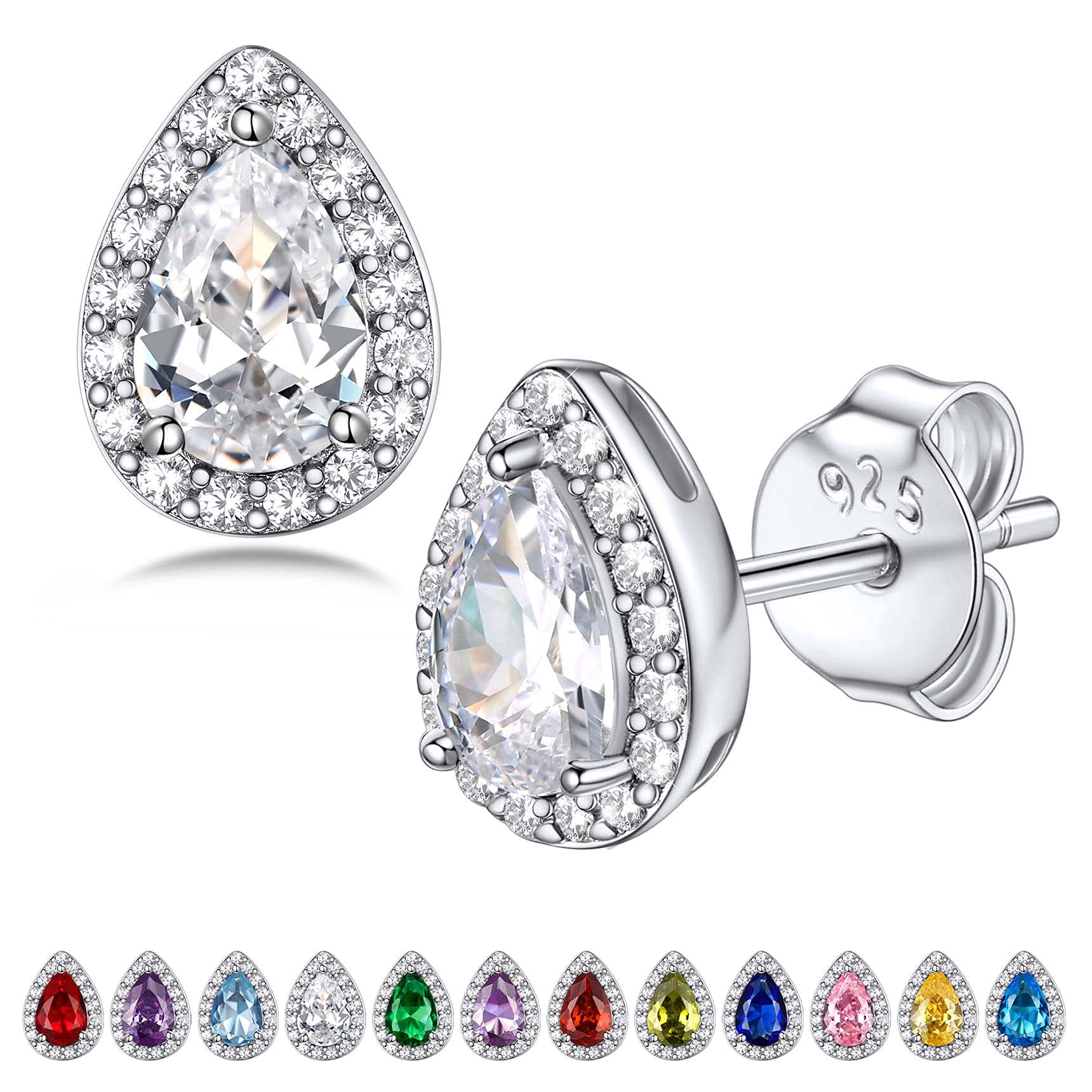 Bestyle Damen Ohrringe Silber 925, Kleine Birne Zirkonia Ohr