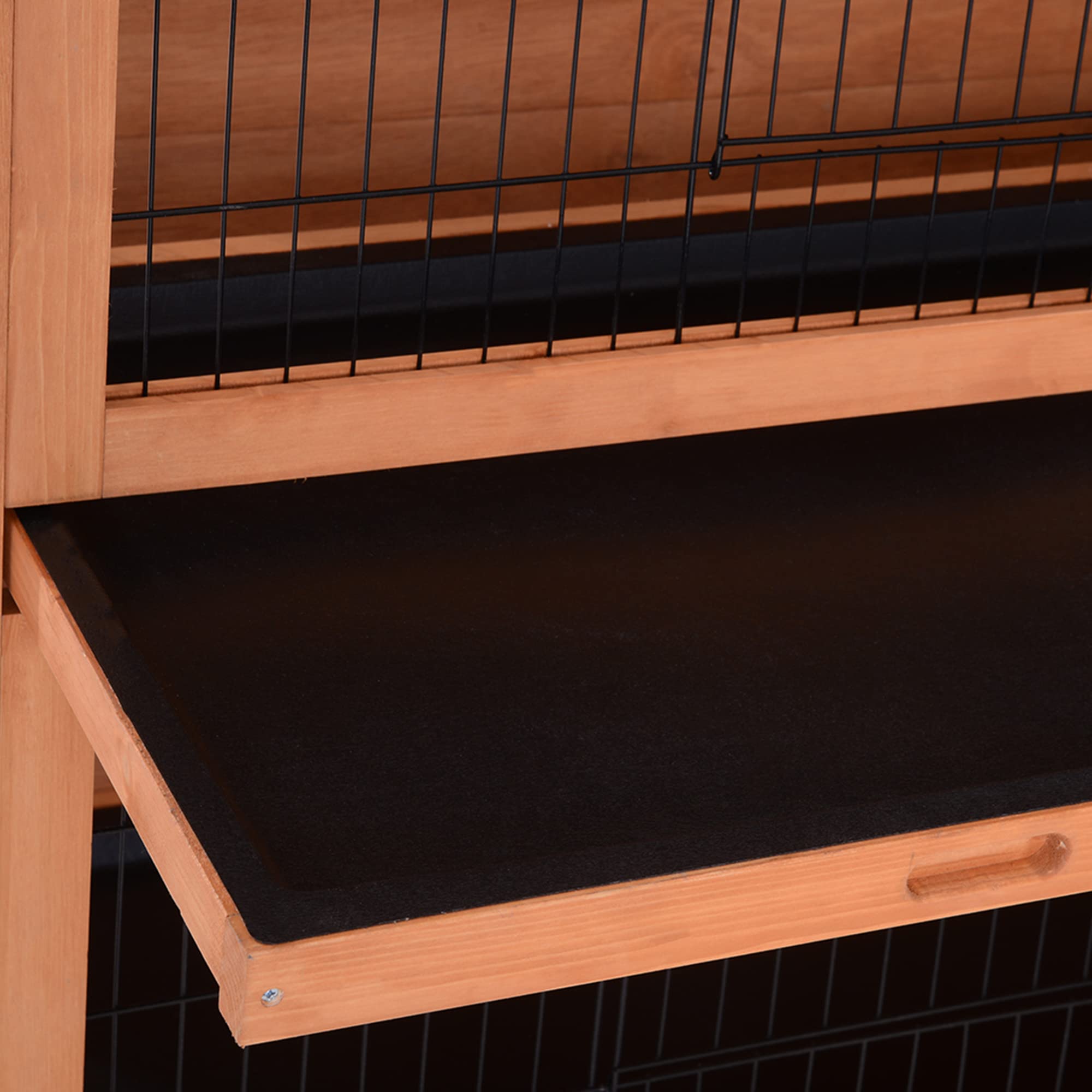 PawHut Clapier sur Pieds Cage à Lapin Double Niveau Plateaux excréments coulissants 4 Portes verrouillables dim. 137L x 50l x 93H cm Bois Massif pin Toit bitumé Vert