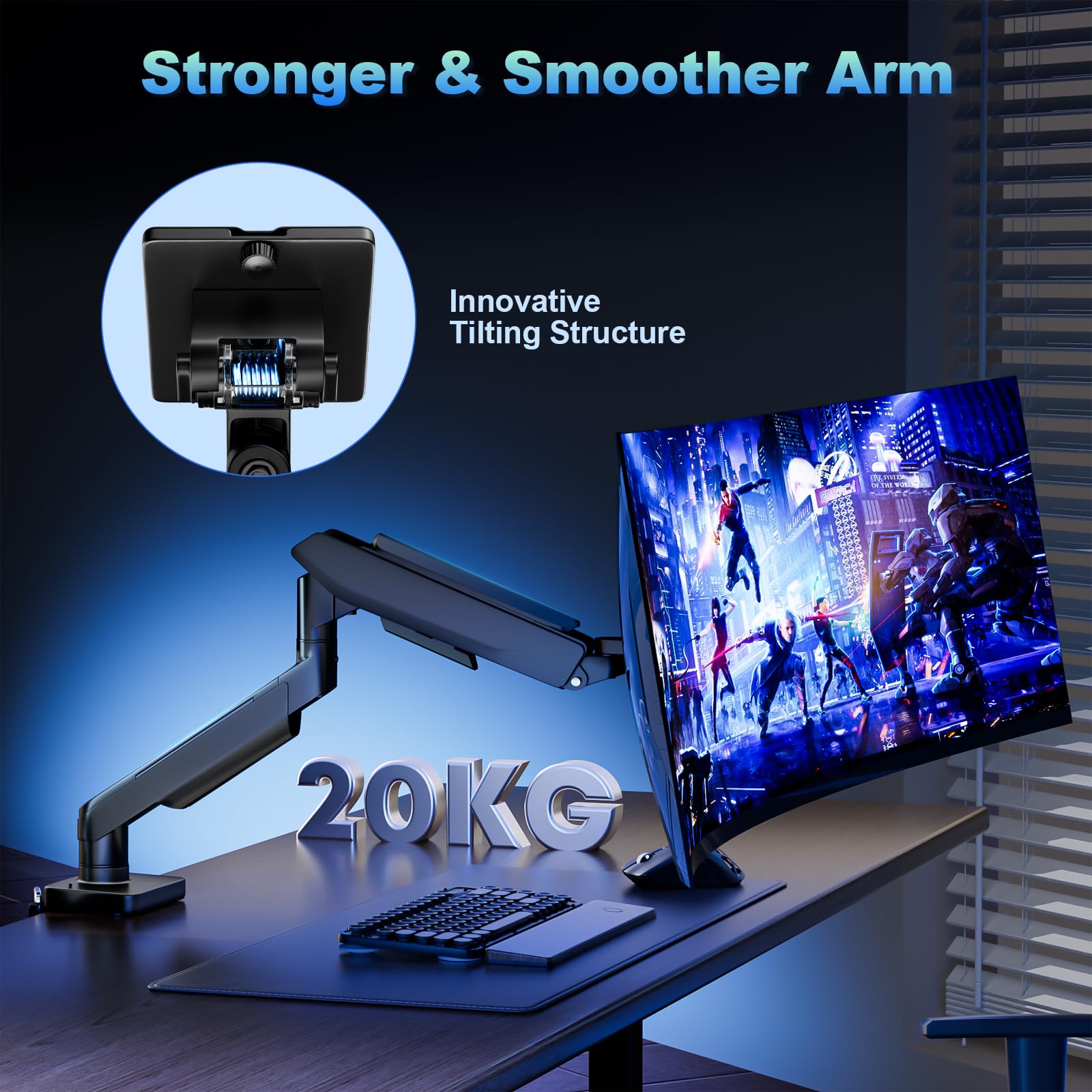 Brazo de Monitor para Pantallas Planas y Curvas de 17 a 49 Pulgadas, Soporte con Resorte de Gas hasta 20 kg, Totalmente Ajustable, VESA 75/100 mm