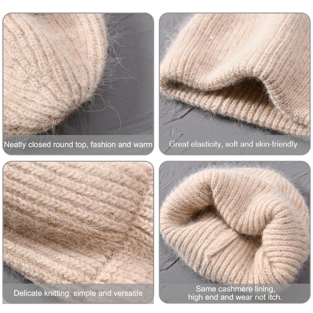 Wvapzxx Bonnet Tricoté En Mélange De Cachemire Et De Fourrure Avec Paillettes, Bonnet Skullies En Laine Pour Fille, Décontracté, Incontournable, Automne Et Hiver