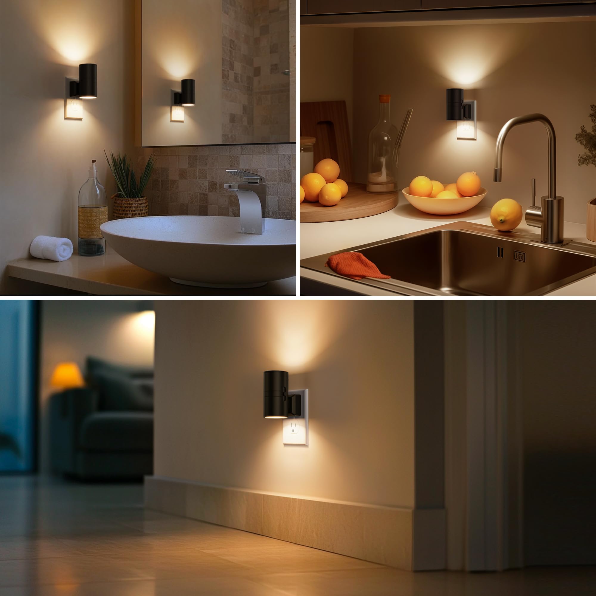 Briignite - Luz nocturna, sensor de anochecer a amanecer, luz nocturna blanca suave de 3000 K, brillo ajustable de 0 a 100 lúmenes, luces nocturnas regulables se conectan a la pared para pasillo,