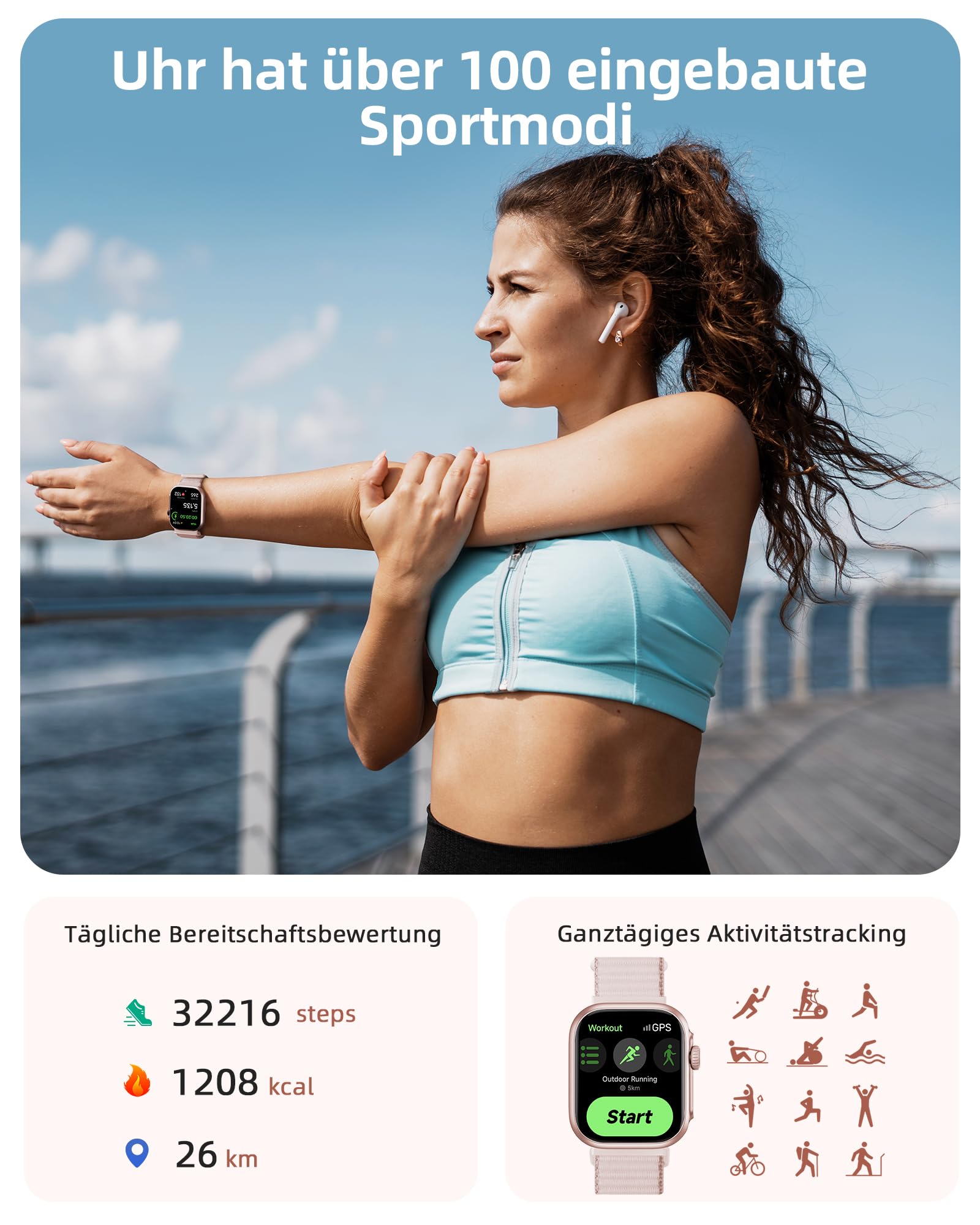 Parsonver Smartwatch mit Eingebautes GPS, 30M Schwimmend Wasserdicht | Fitnessuhr mit Bluetooth Telefonfunktion, Fitness Watch mit 100+ Sportmodi, Herzfrequenz, Schlafen, für Android/iOS