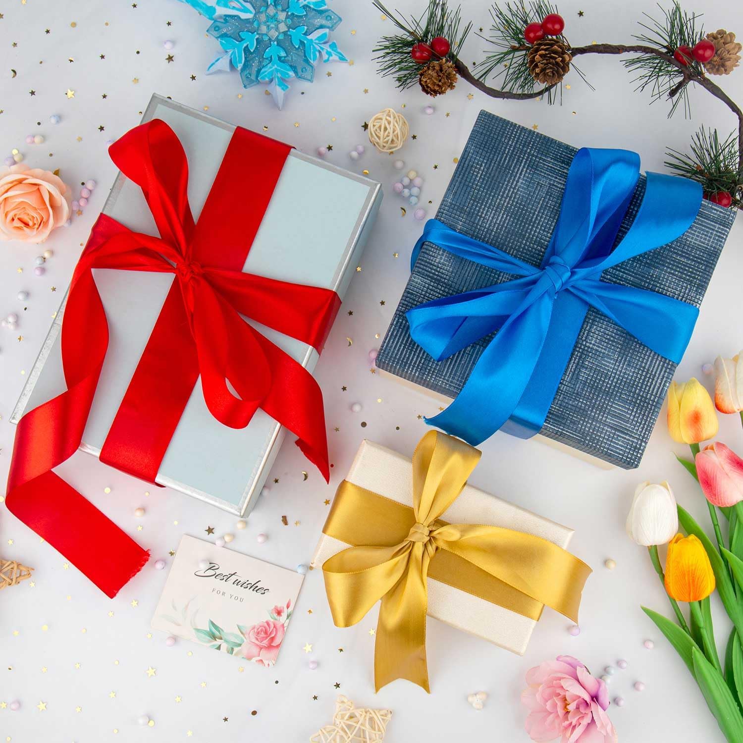 1-1/2 inch Blue Ribbon for Gift Wrapping, Satin Fabric Ribbon for Crafts, Christmas Tree, Valentines, Bows Bouquet, Floral, Hair Birthday Decoration 25 Yards - Image 5