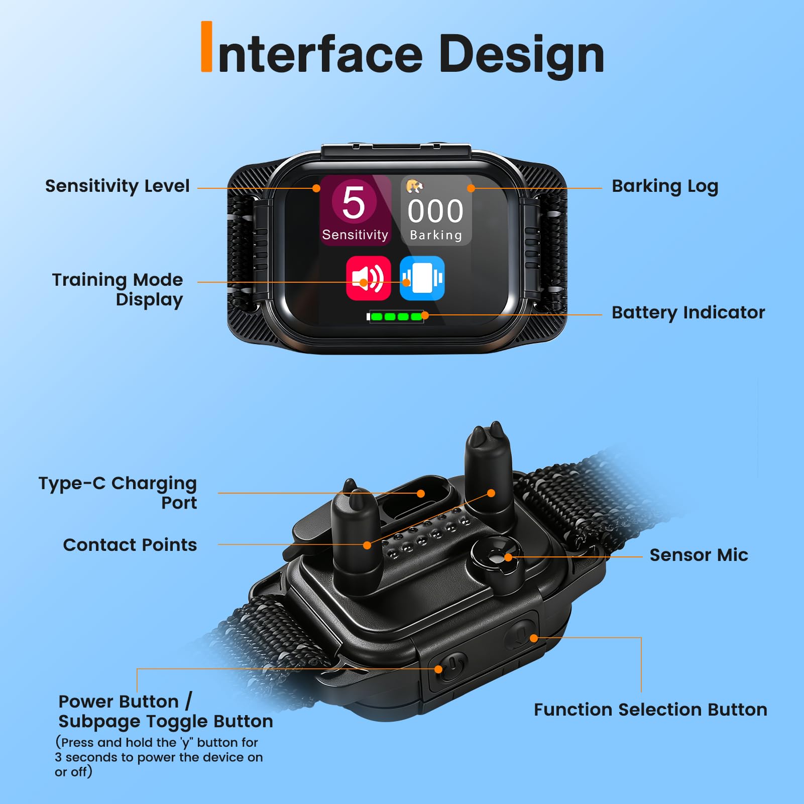 Collar Antiladridos Perros Grande Mediano Pequeño, Actualizado Collar Antiladridos para Perros con Giroscopio, 8 Niveles de Sensibilidad, 3 Modos de Eficiente Impermeable IP67 y Recargable