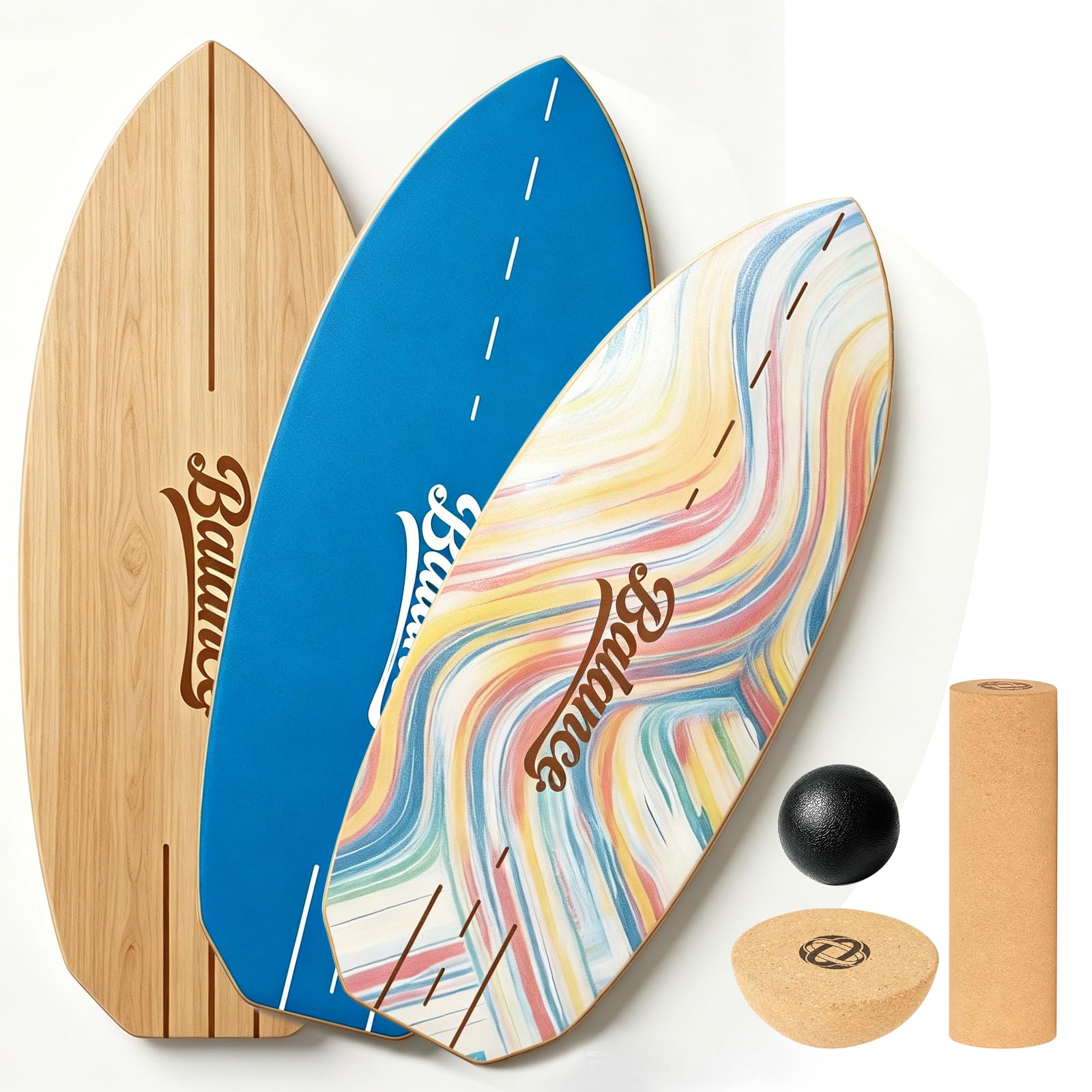 BRICH Balance Board Erwachsene mit Kork Halbkugel & Anti-Rutsch-Oberfläche – Professionelles Balance Board für Fitness, Rehabilitation und Home-Training inklusive Rolle, Balance Ball