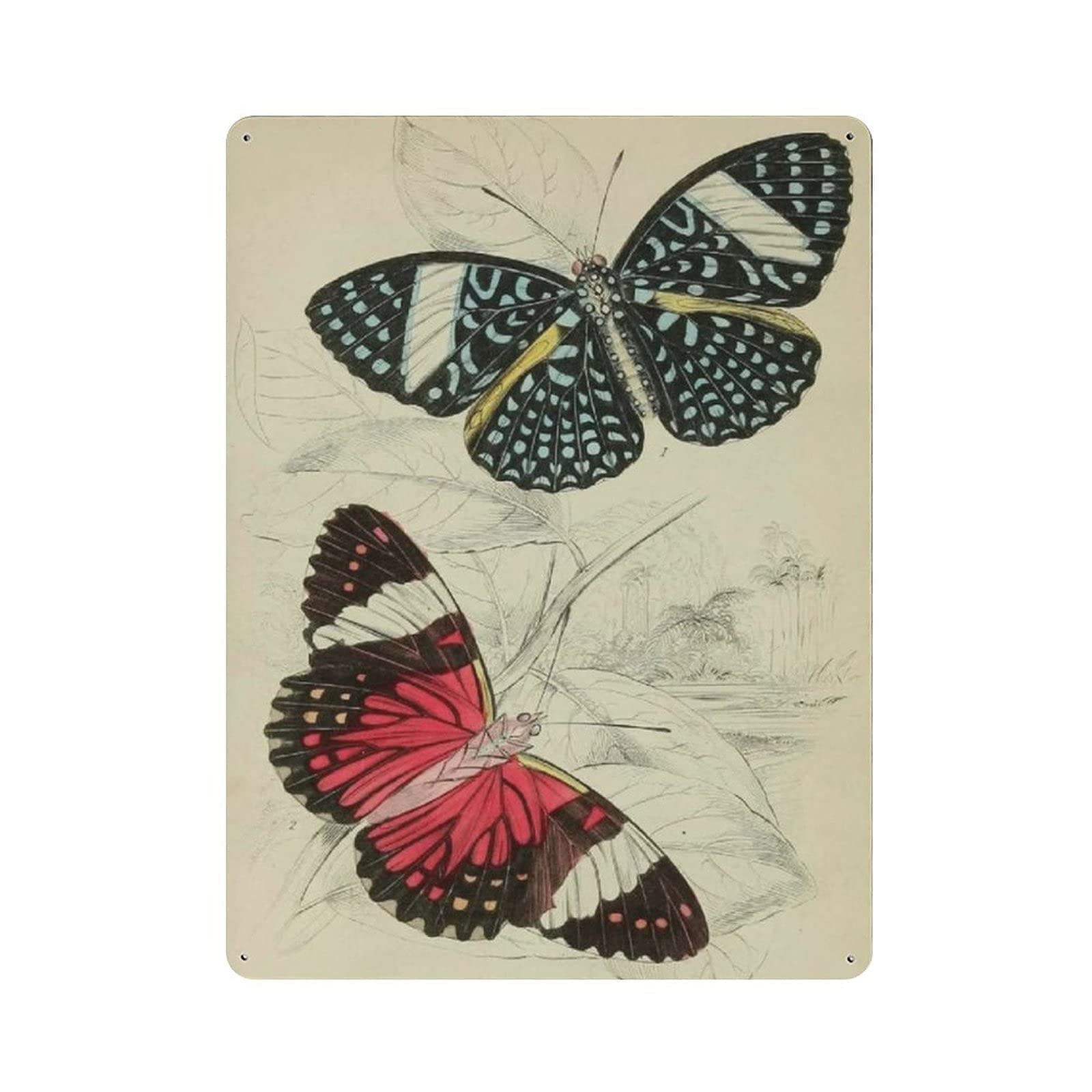 Targa In Metallo VIOFLOW Con Farfalla Rosa E Grigia – Decorazione Parete Vintage 20x30cm Per Interni Ed Esterni