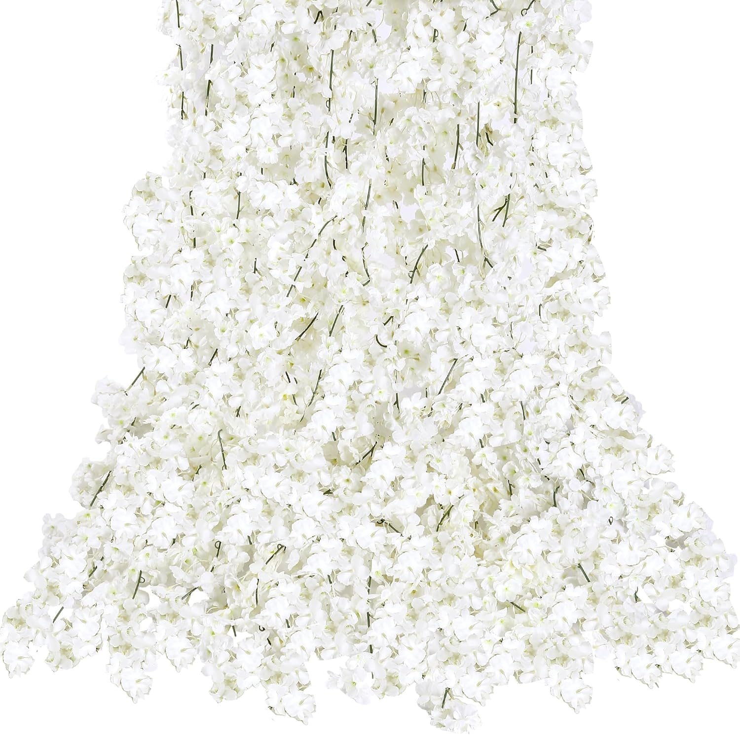 Sggvecsy Cherry Blossom Garland Artificial Cherry Flower Vines 8 Pack Hanging Silk Flowers Garland for Home Wedding Garden Party Arch Office Decor (White)