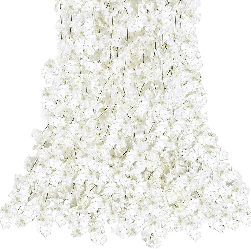 Sggvecsy Cherry Blossom Garland Artificial Cherry Flower Vines 8 Pack Hanging Silk Flowers Garland for Home Wedding Garden Party Arch Office Decor (White) - 8pcs - White