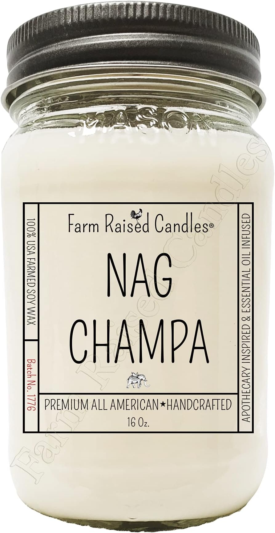 All American Handcrafted - Farm Raised Candles - Plant-Based - 80+ Hour Burn - 100% Natural American Farmed Soy Wax. Gift Wrap Ready Box. 16 Ounce Country Mason Jar. (Nag Champa)