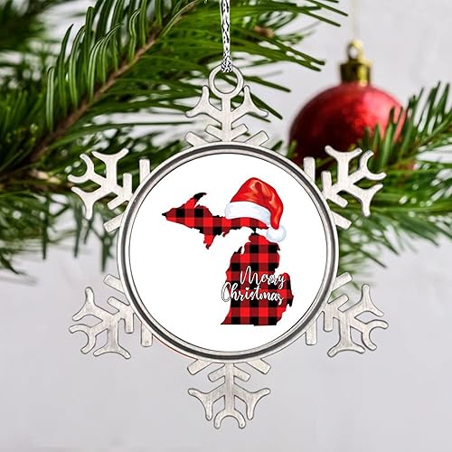 Miniatura 9 de Indiana - Adornos de copo de nieve de búfalo a cuadros, sombrero de Navidad, adornos de Navidad personalizados 2022, adorno de estado del hogar para