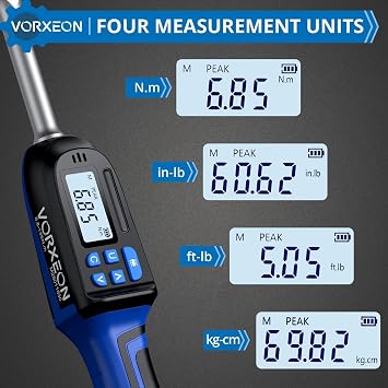 Digital Torque Wrench 3/8 inch Drive with Preset Value, Track and Peak Modes, LED and Buzzer Alerts, 4 Units of Measure for Bike Motorcycle Car, 4.9-99.6 Ft-Lb/6.8-135 Nm