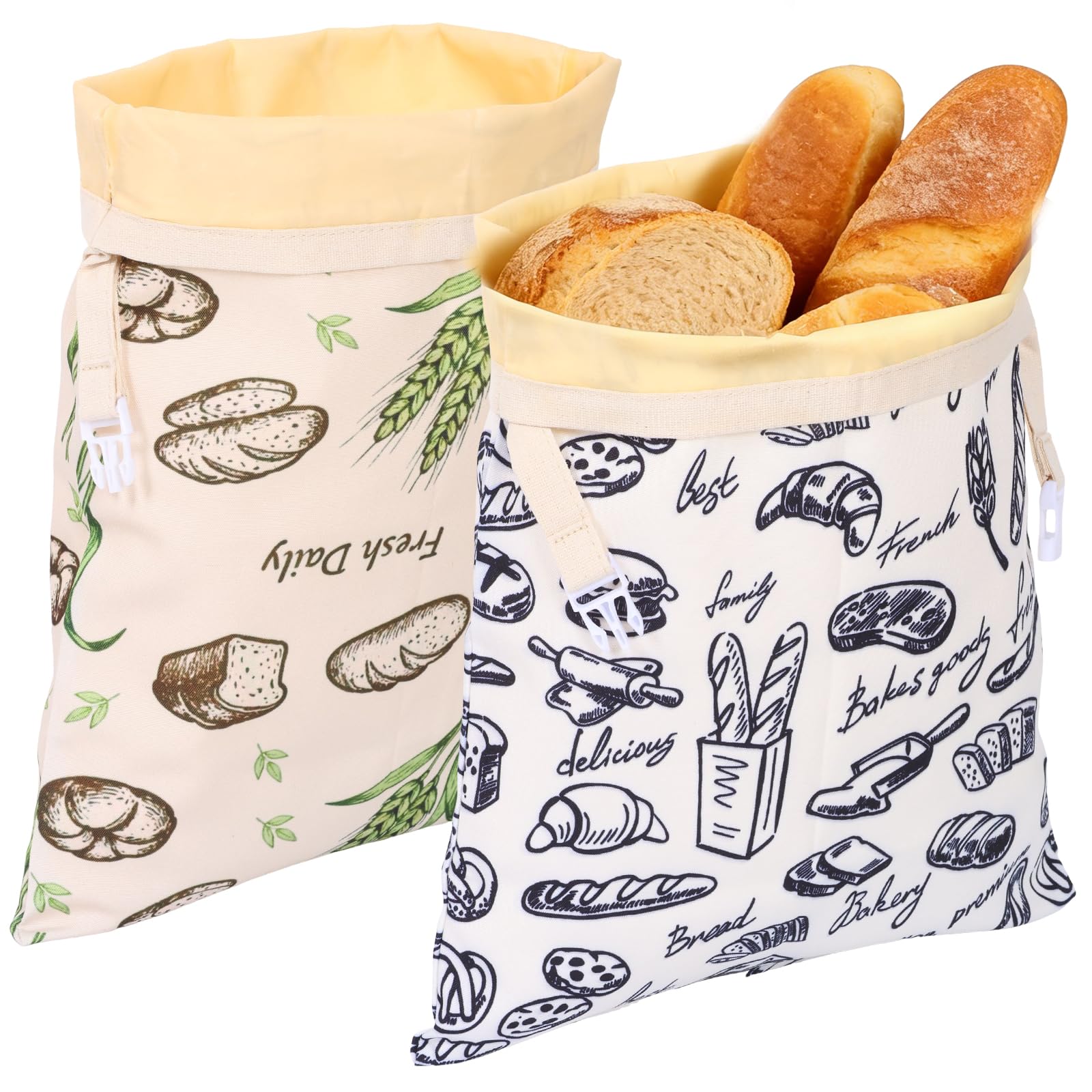 2 Pack Beeswax Bread Bags for Homemade Bread, Reusable Sourdough Storage Bag with Adjustable Buckle, Xl Large Cotton Waxed Food Bag for Keeping Toaster Loaf Sandwich Fruits Vegetables Fresh 43x33cm