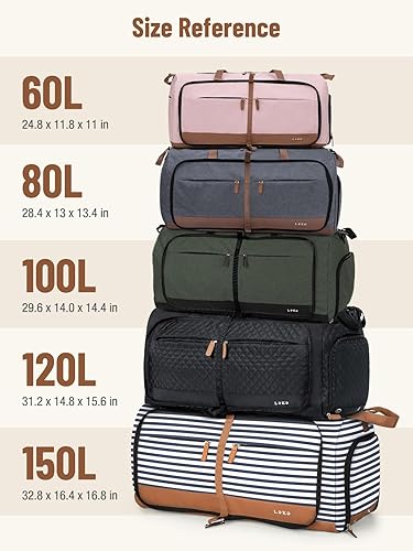 Miniatura 6 de Lekesky Bolsa de viaje plegable para mujer, bolsa de lona grande de 80 litros con compartimentos separados para zapatos y correas, bolsa de mano