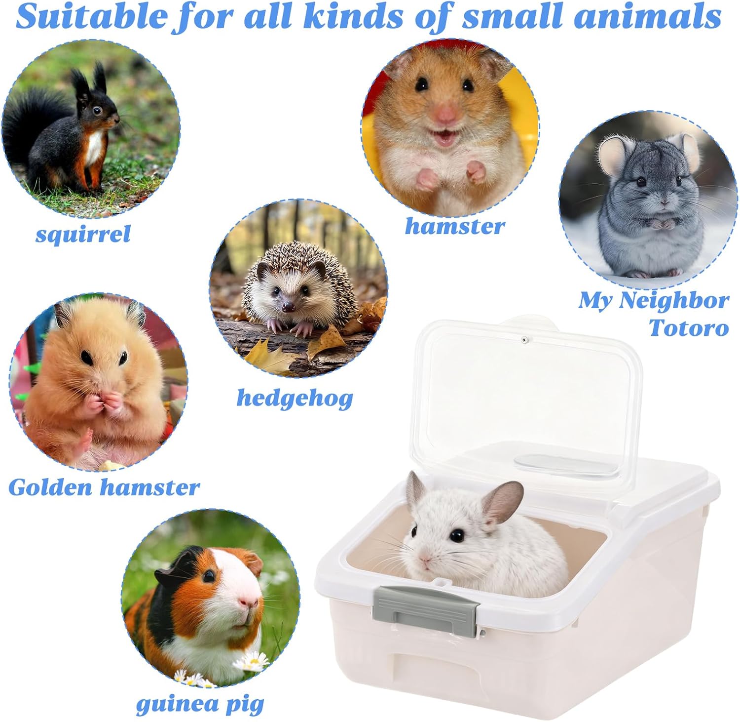 Large Chinchilla Sand Bath Container Kit Plastic Chinchilla Dust Bath Tub with Sand Cup and Sand Shovel Large Opening Clear Hamster Shower Room for Hedgehog Guinea Pig Squirrel Small Animals