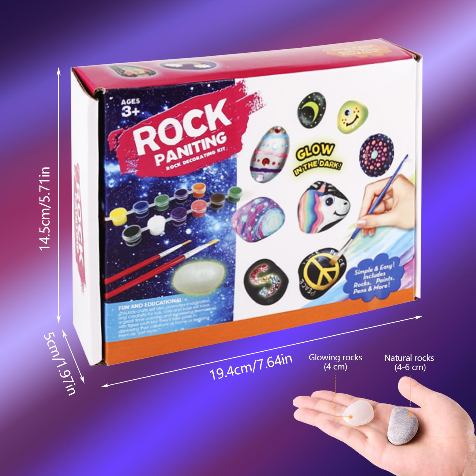 Kit Peinture Sur Roches Pour Enfants - 12 Galets Avec Peintures Fluorescentes | DIY Créatif