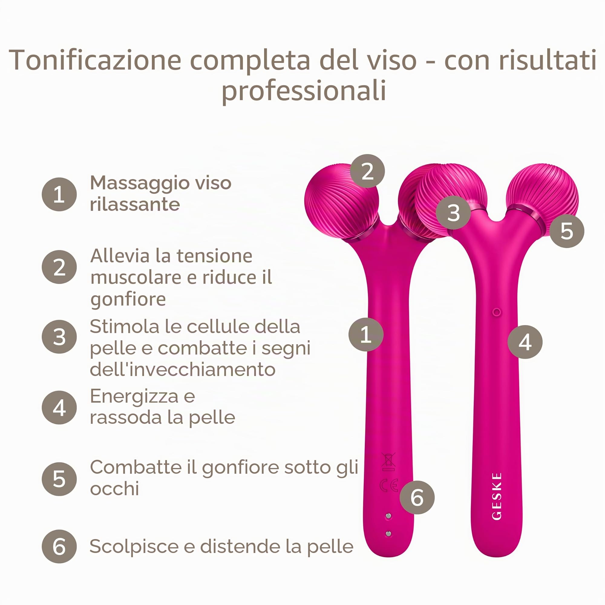 GESKE | SmartAppGuided™ Sonic Facial Roller | 4 in 1 | Derma Roller | Dispositivo per viso | Roller viso professionale | Rassoda e definisce la pelle del viso