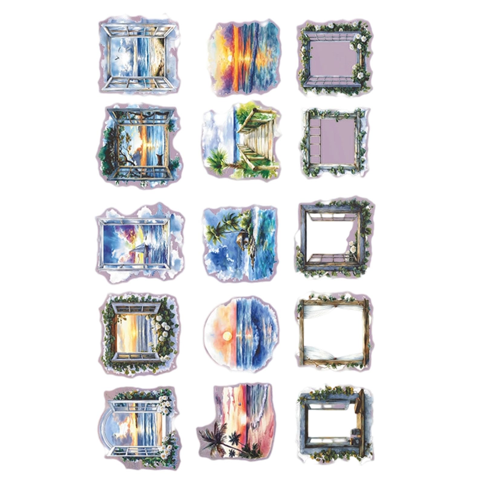 YROHGKPN Multiple Scene Pane Plan Gluey Transfers 15 Panes for Handicrafts Journals Home Deck Applications Sight From the Pane PET Transfers