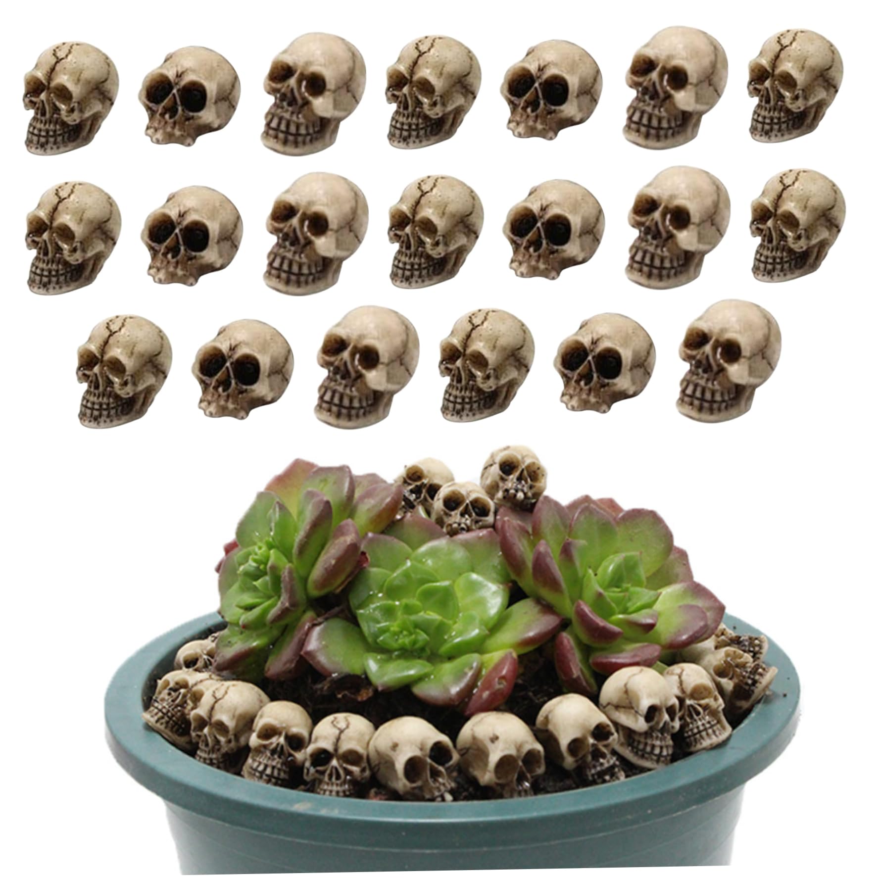 CNAFGBGG Halloween Mini Skeleton 20PCS 0.39x0.39x0.71 Inch Resin Realistic Mini Skulls Waterproof Portable Skull Ornament for Landscape Garden Potted Decor..