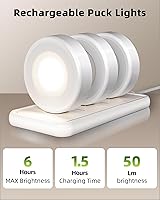 Vista 4 de EZVALO Luces LED de disco con estación de carga, luces recargables con encendido táctil, luz inalámbrica para clóset, 3 temperaturas de color, luces