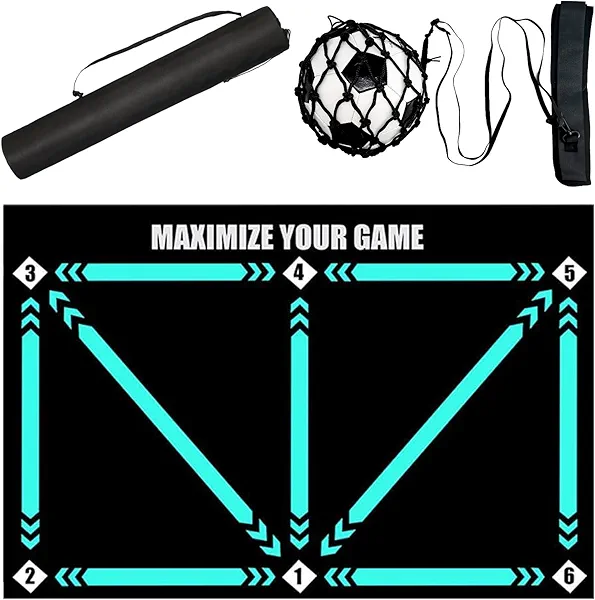 Doskona Football Footstep Training Mat, Soccer Training Mat 35 * 24IN, Soccer Skills Training Equipment with Storage Bag and Soccer Return Trainer Net