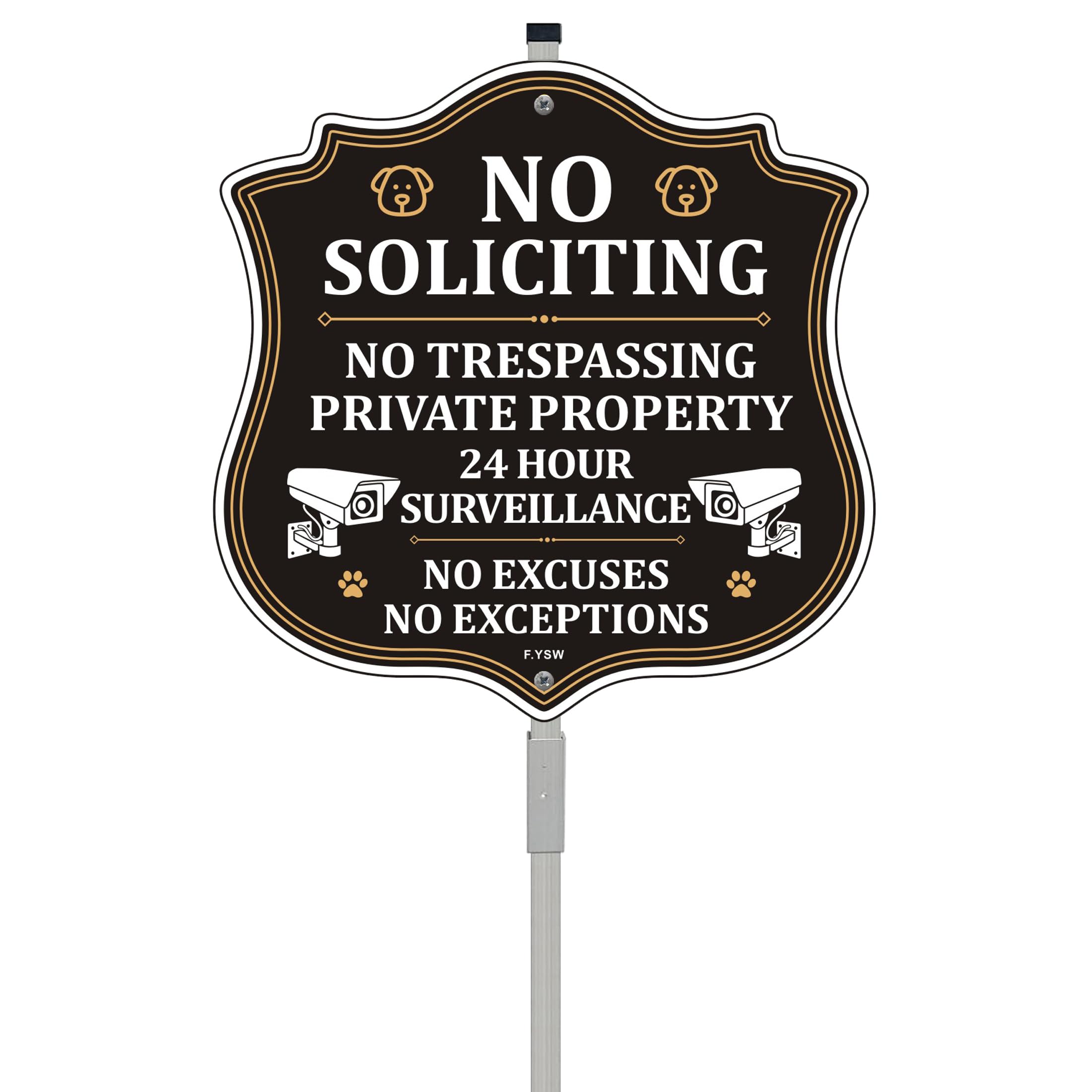 No Soliciting Private Property No Trespassing 24 hour Video Surveillance Sign No Excuses No Exceptions 10" x 10" With 28" Long Metal Stakes For House