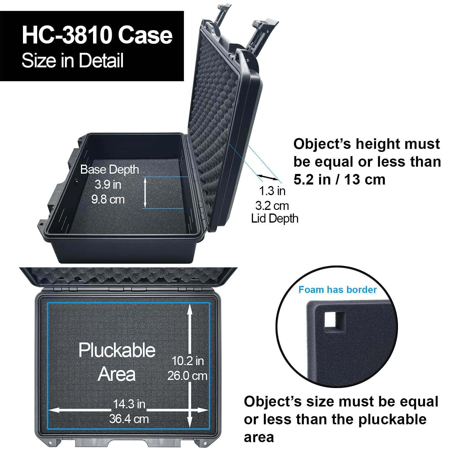 Lykus HC-3810 Maletín Estuche Case Impermeable con Espuma, Tamaño Interior 38x28x13.5 cm, Adecuada para cámara réflex, dron pequeño, videocámara, cámara de acción y Otros