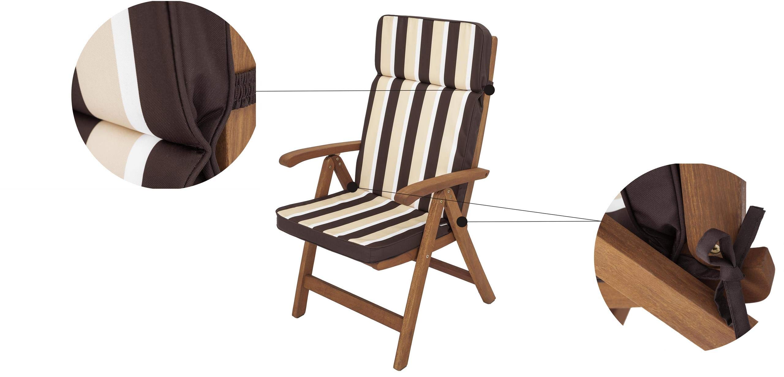 Base HL Stoelkussen voor tuinstoel met hoge rugleuning, zitkussen, 119 x 49 x 5 cm, tuinkussen, kussen, ligstoel, stoel, tuinstoel, bruin met beige strepen