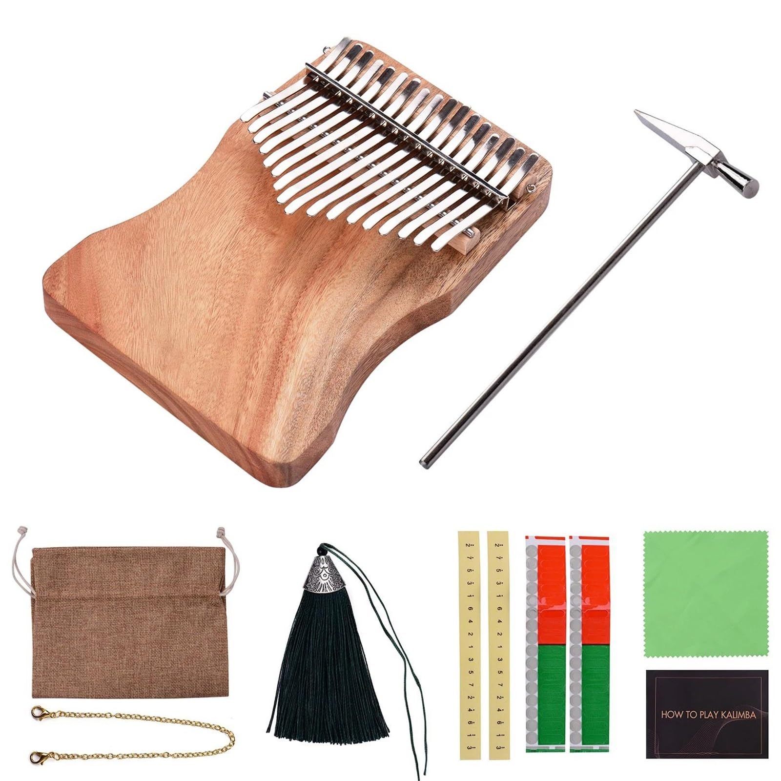 Kalimba Fortepian 17-klawiszowy Fortepian Kalimba Camphorwood C Tone Z Torbą Do Noszenia Książka Muzyczna Skala Muzyczna Naklejki Młotek Tuningowy(Set1)