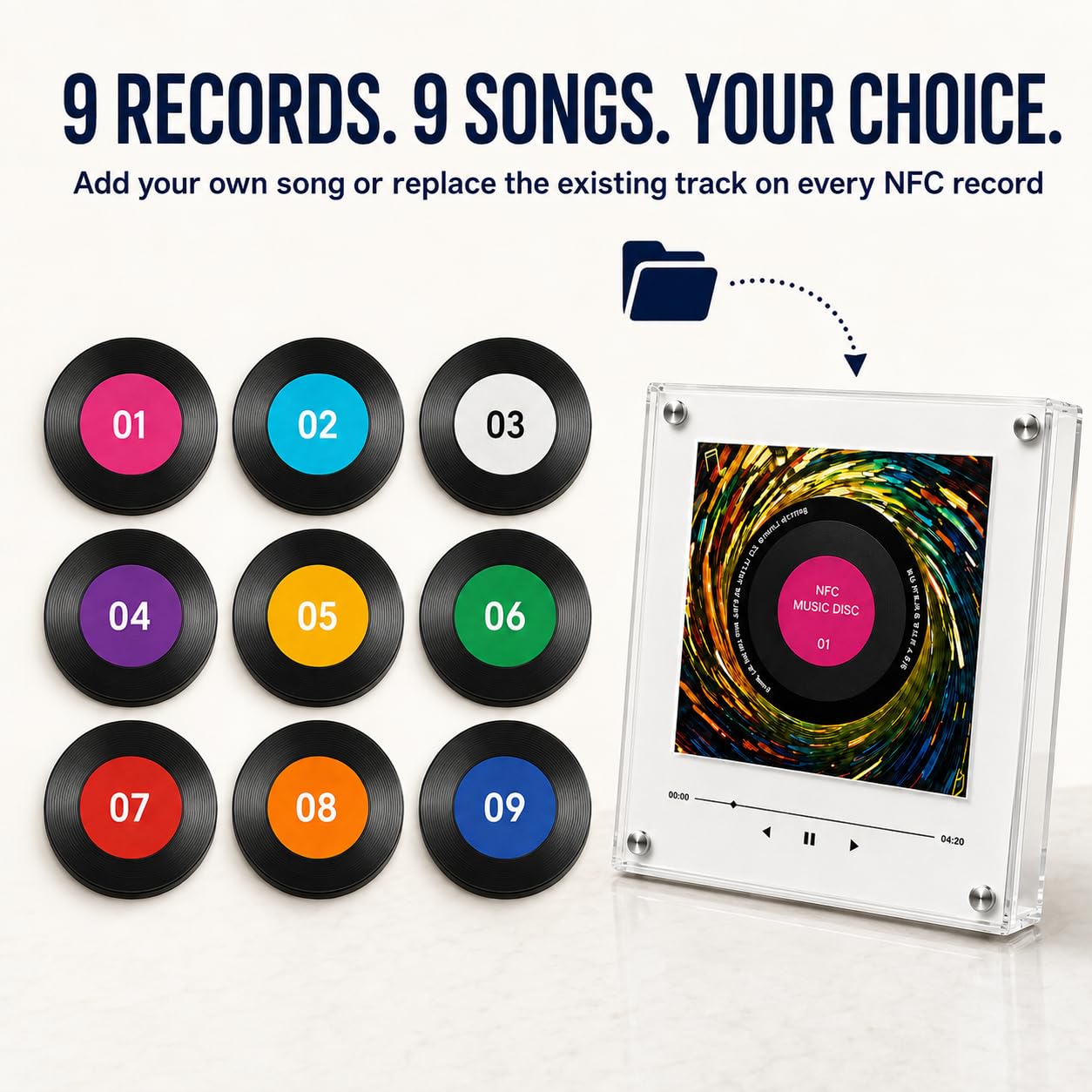 Mini Vinyl Musikplayer Magnetisch für Kühlschrank, Retro Dekoration im Plattenspieler Stil, Magnetische Musikbox mit Wechselbaren Scheiben, Kreatives Geschenk für Musikliebhaber (A)